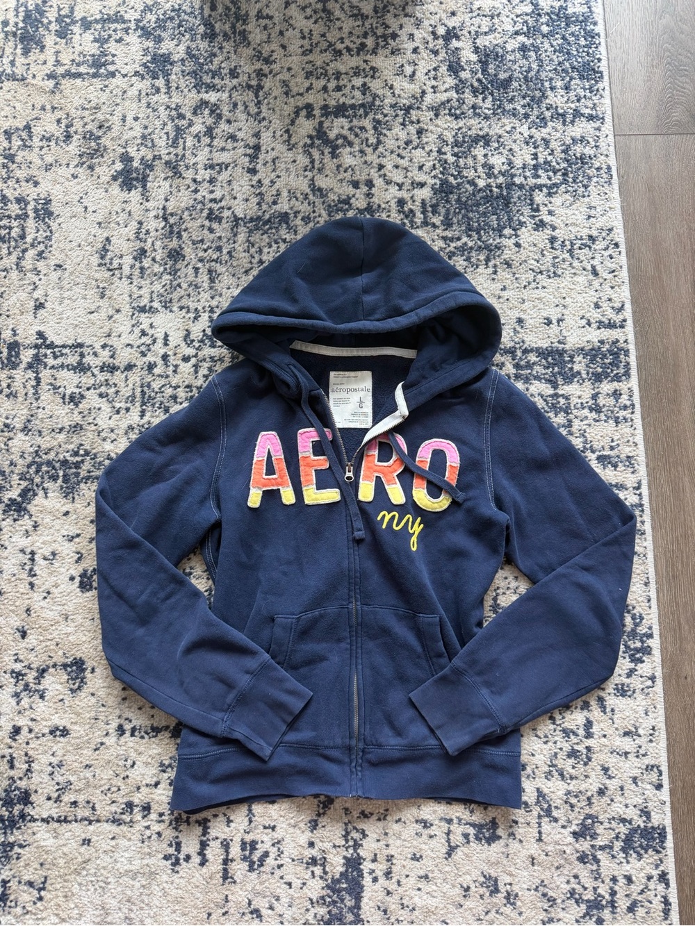 Aeropostale Women’s Navy Zip-Up Hoodie with Multicolor Logo